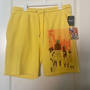 (NWT) Forever 21 Yellow Men’s Graphic Shorts by Ashley Sky Walker, Xtra Large